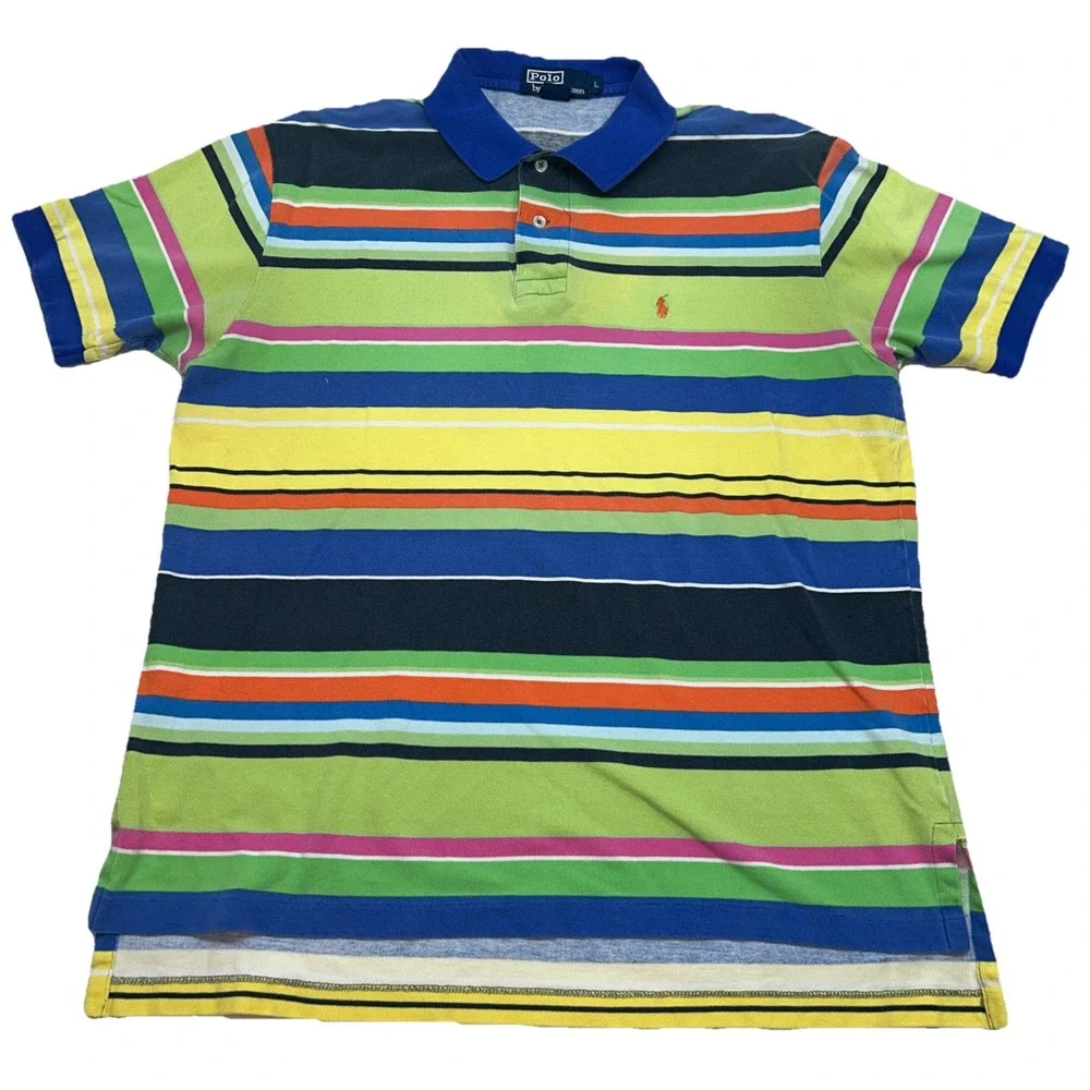 VTG 90's POLO Ralph Lauren Sz Large‎ Color Block Vibrant Knit Polo Shirt w/ Logo